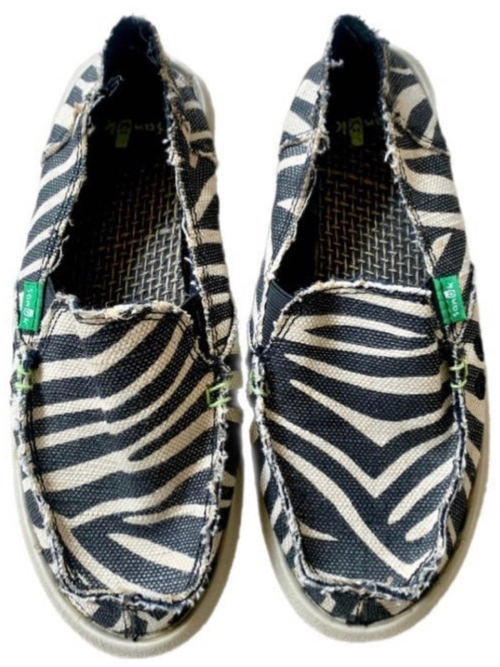 Sanuk On The Prowl Zebra Print Slip On Shoes Size 5 Metallic Black Comfort Flats - Picture 1 of 4